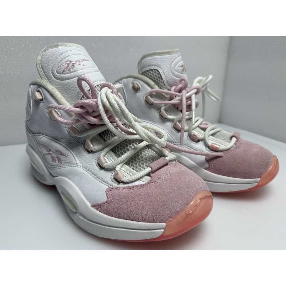Reebok Men's Question Mid Pink Suede Toe White Allen Iverson G55120 Size 10.5
